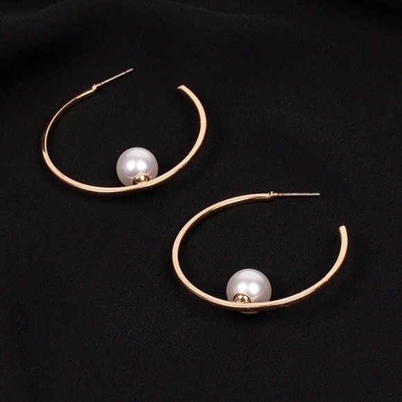 Faux Pearl Hoop Earrings - Picture 2 of 8